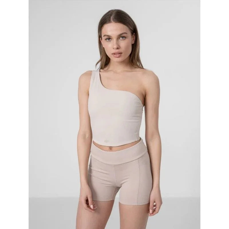 Női félvállas jógás crop top 4F – bézs - Ayuna Ritual