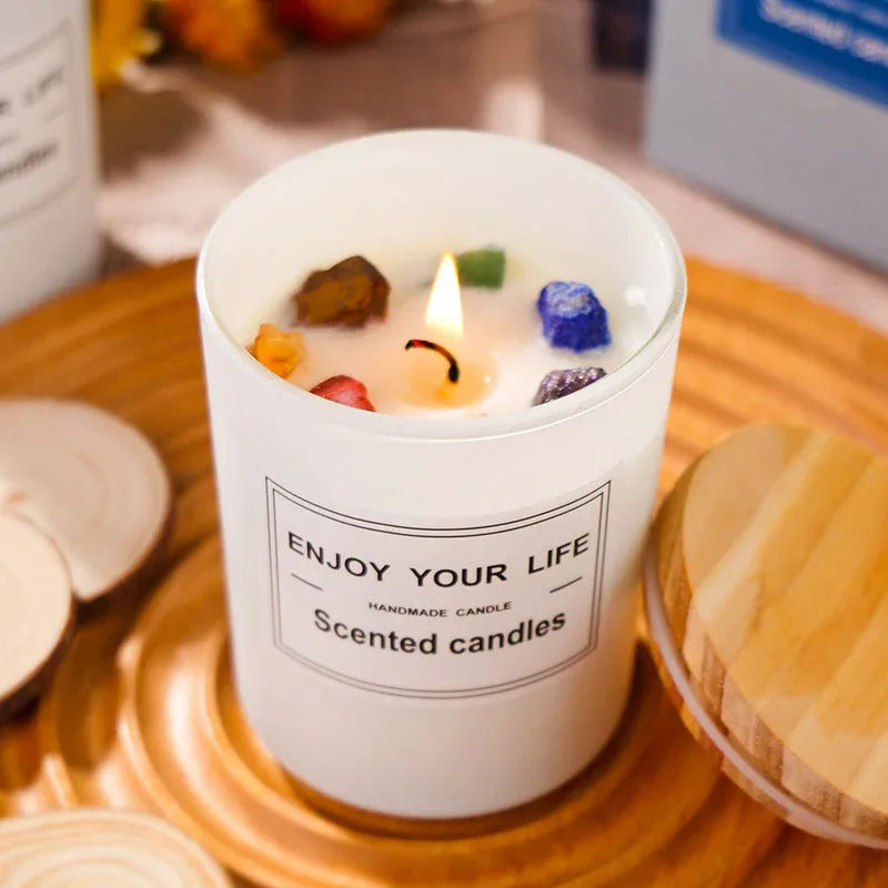 Kristályköves Illatgyertya – természetes szójaviaszból, kézzel készítve - Ayuna Ritual